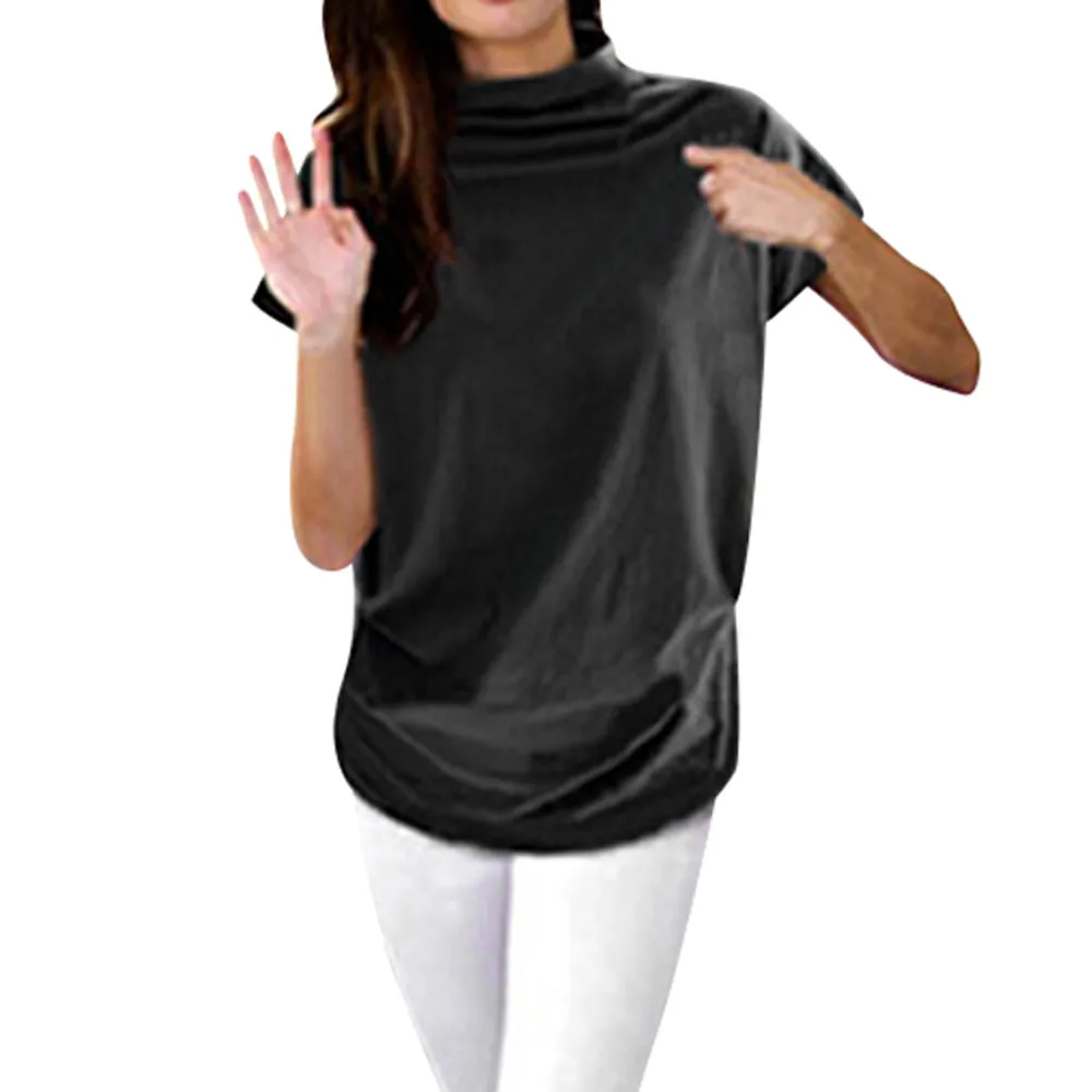 Stretch Shirts Women Solid Casual Top Sleeve Cotton Blouse Womens Athletic Shirts Short Sleeve Womens Polyester Spandex Shirt