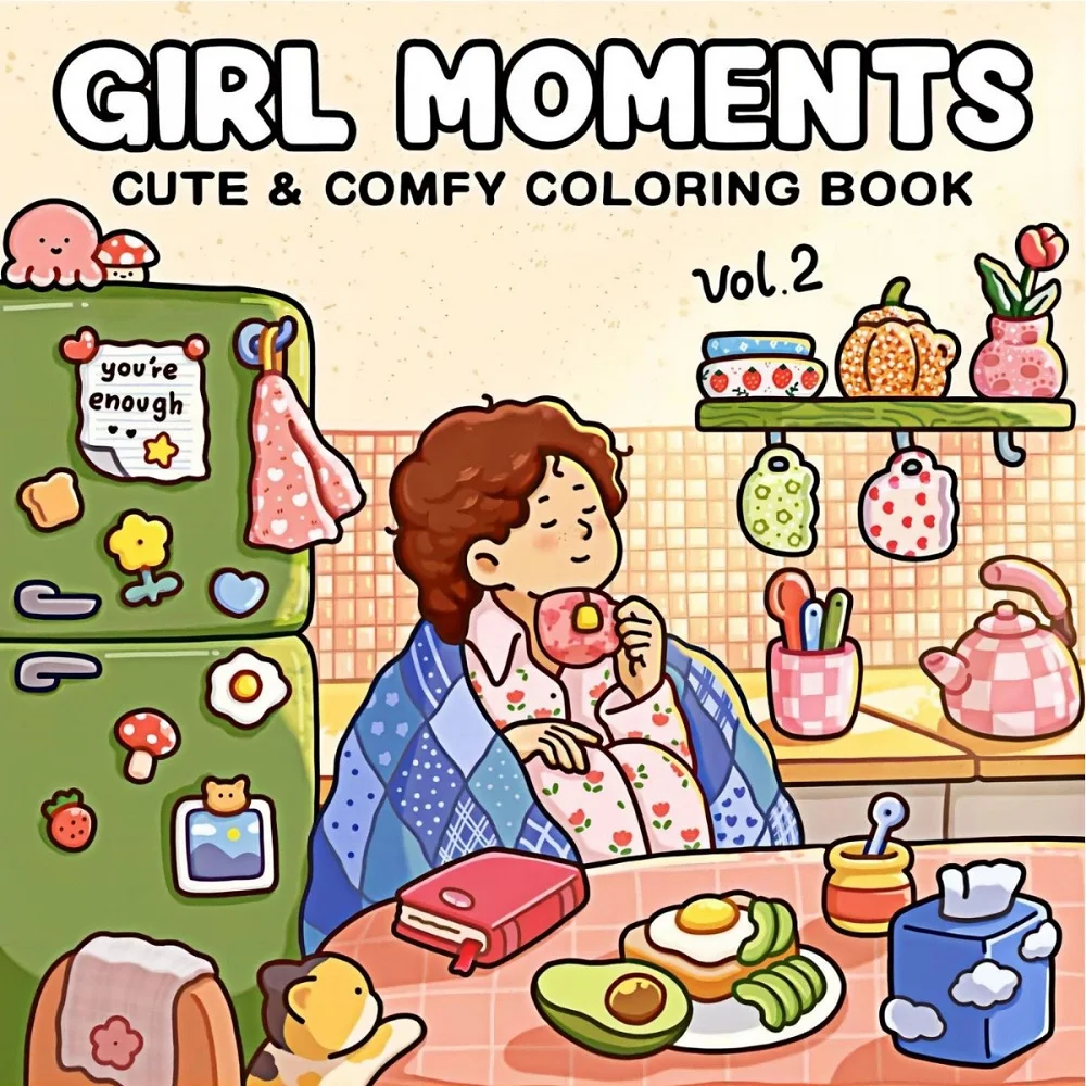 Adult Coloring Book - Girl Moments Cute & Comfy Stress Relief Drawing Perfect Gift for Birthday Party Christmas