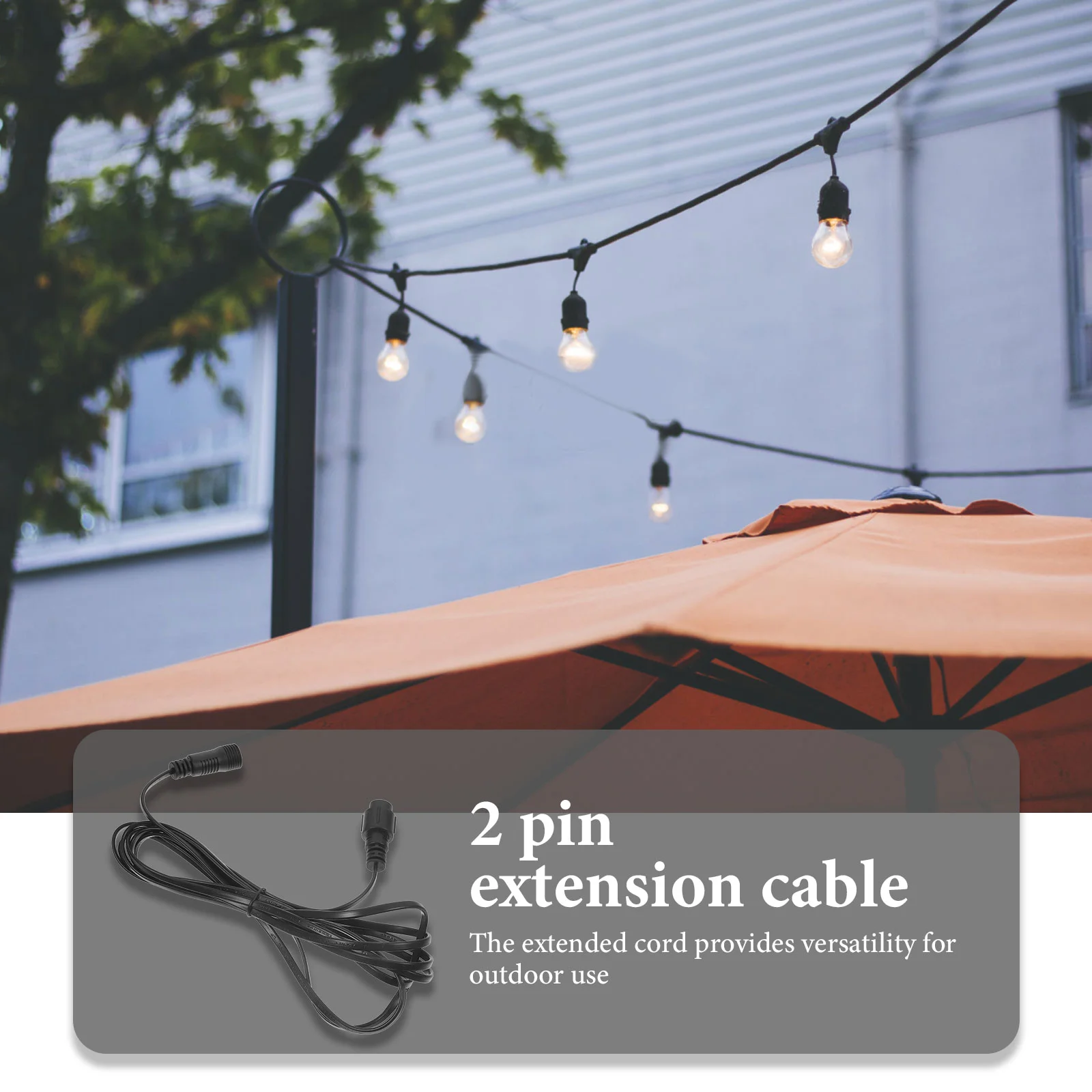 Extended Outdoor Light String 2 Pin Extension Cable Christmas Lights Cord Indoor Water Proof