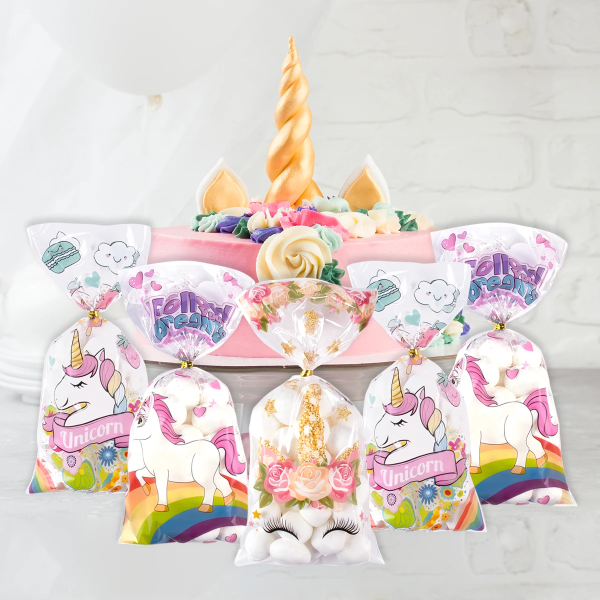 

50Pcs Unicorn Party Cookies Candy Plastic Gift Bags Unicorn Theme Birthday Party Decorations Kids Girls Baby Shower Supplies