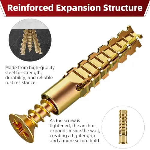 Metal Tube Expansion Self Tapping Screw Heavy-Duty Steel Wall Anchor With Screws Kit Drywall Drilling Plug-Fastener Bolt Anchors