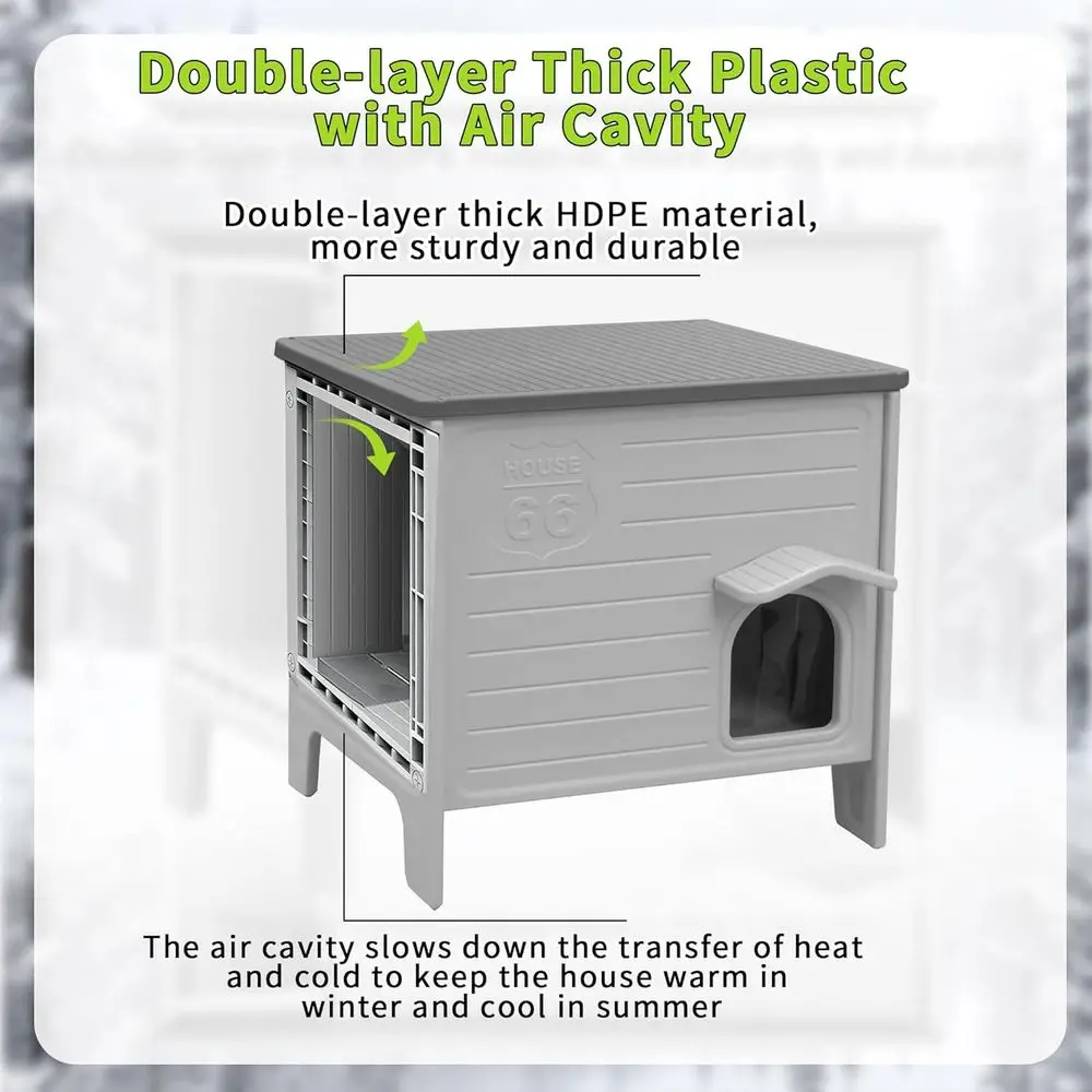 بيت قطط بلاستيكي مقاوم للماء في الهواء الطلق مع باب هروب للاستخدام الداخلي والخارجي، مناسب للقطط الحديدية والحيوانات الأليفة والحيوانات الصغيرة