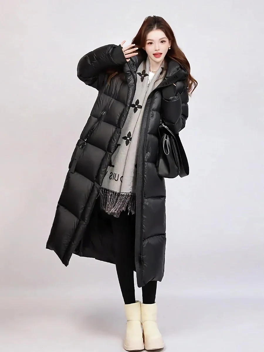 

Bla Long Hooded down Jaet Women's Thiened White Du Feather Warm Winter Coat Knee-Length Casual Sle Ci Leisure