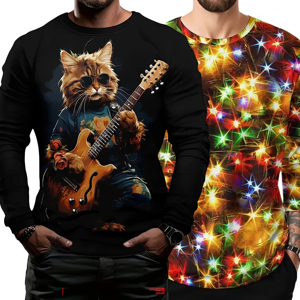 

Новая мужская футболка с длинными рукавами и круглым вырезом, уличная мода, рождественский принт, быстросохнущий дышащий спортивный тренировочный костюм с длинными рукавами