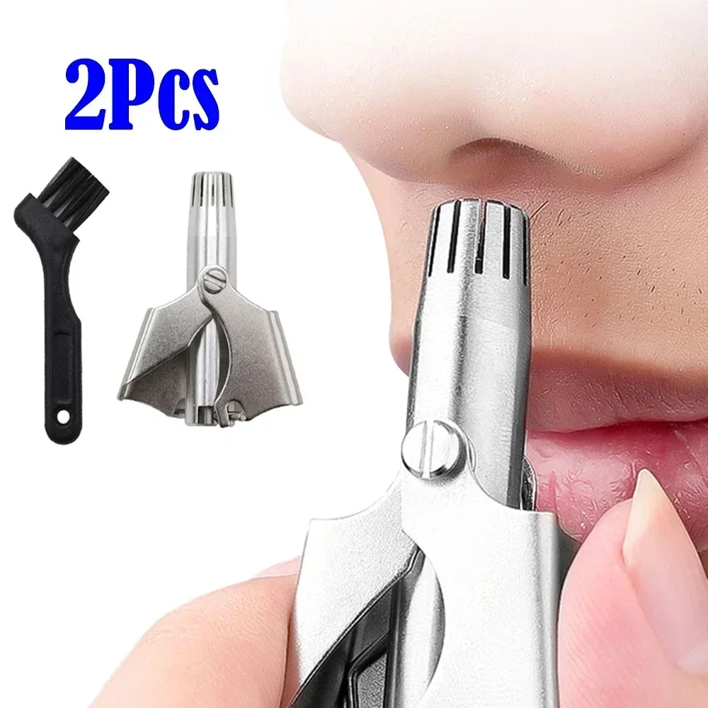 2025 New 2Pc Stainless Steel Nose Hair Trimmer Nose Hair Removal Manual Razor No Noise Washable Nose Hair Trimmer Manual Shaver