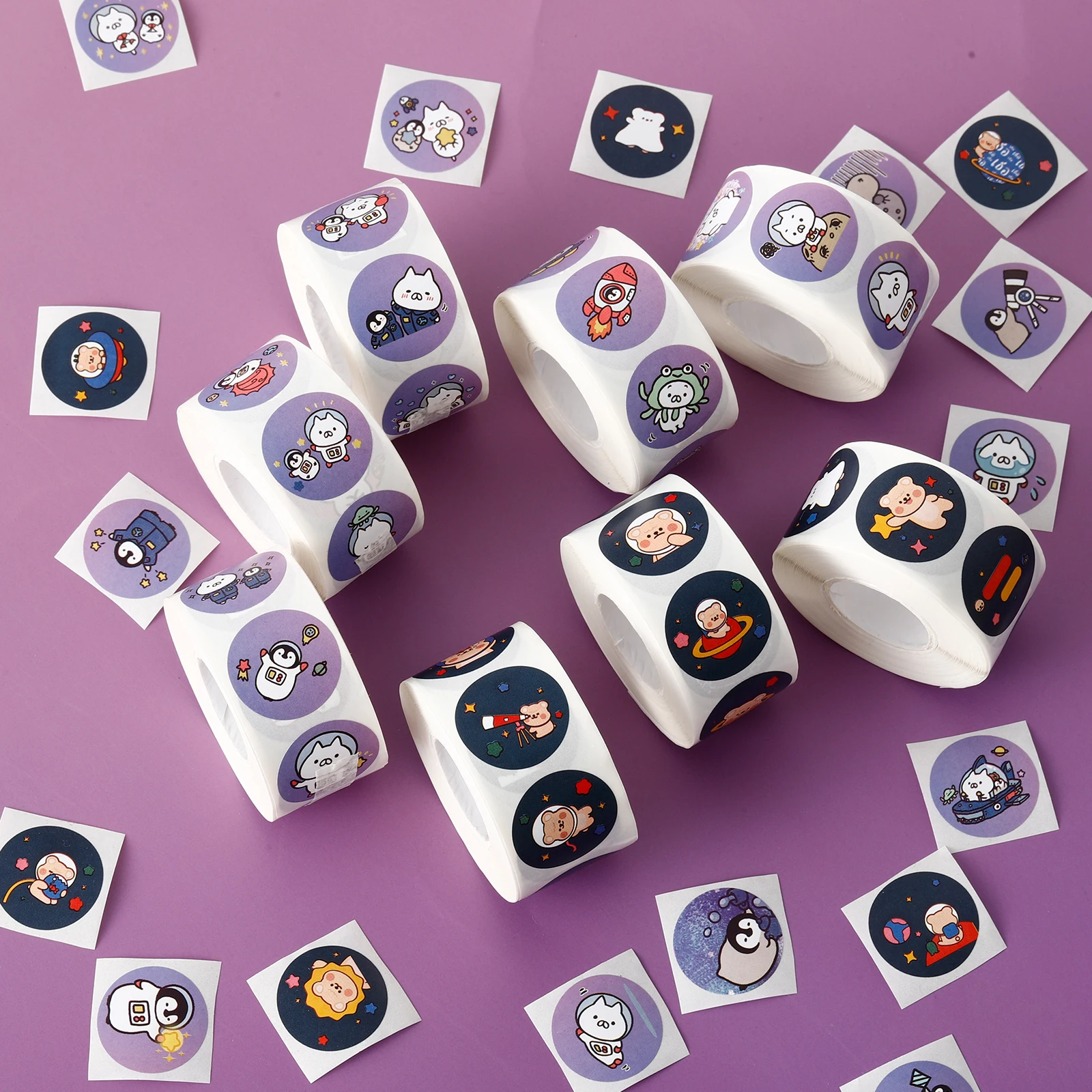 الفضاء الكرتون ملصق 8 أنماط جولة لطيف مختومة ملصقات ورقة / لفة