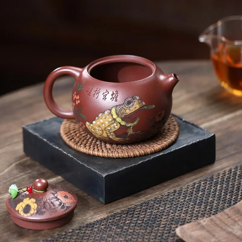 Yixing Handmade Purple Clay Teapot, Raw Ore, Golden Toad Brings Good Fortune Kung Fu Tea Set 430ml