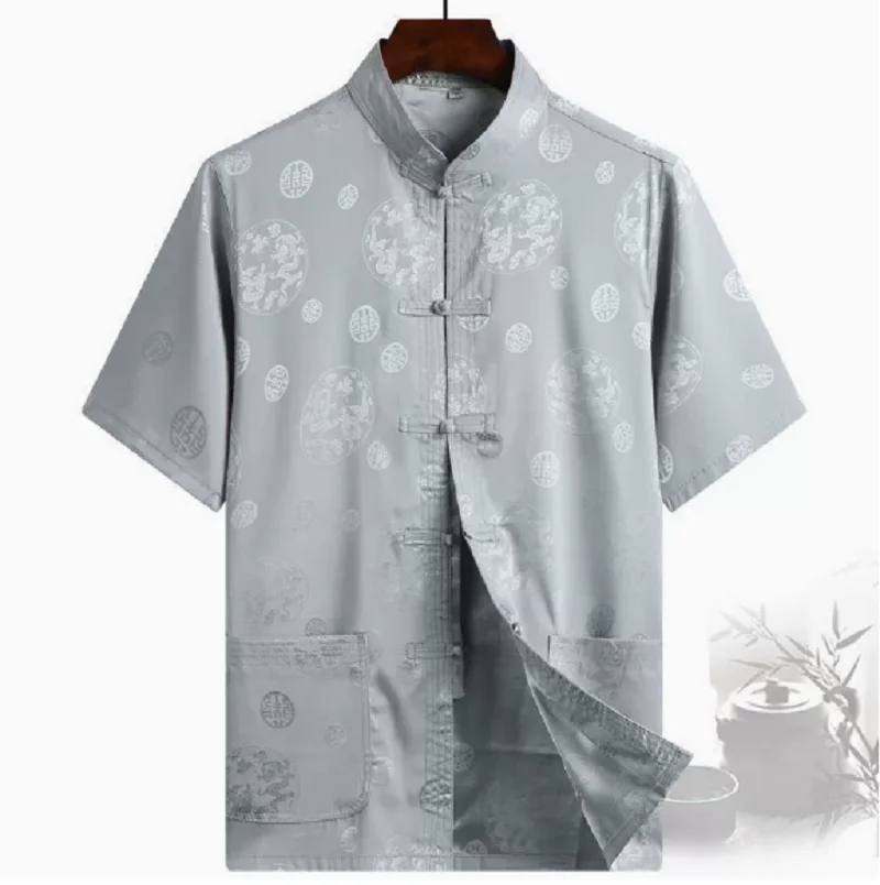 Wholesale Chinese Traditional Women Short Sleeve Jacket Satin Lace Tang Coat Casual T Shirt Slim Tops Blouse Size M L XL XXL 3XL