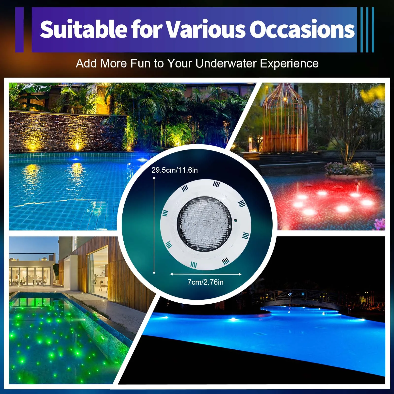 Imagem -03 - Rgb Levou Luz para Piscina Lâmpada Subaquática com Controle Remoto Mudança de Cor 36w 45w 12v Ip68