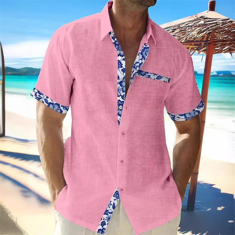 Men\'s shirt Hawaiian shirt short -sleeved shirt outdoor resort rinse short -sleeved clothing soft fabric super large size 6xl