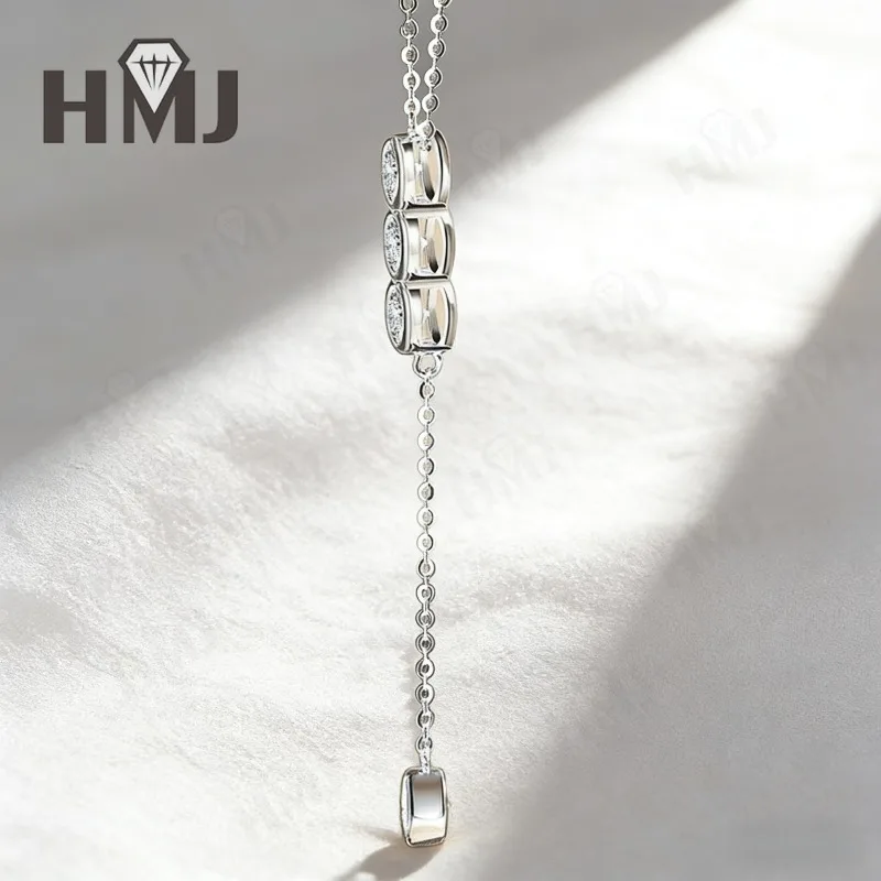 Classic Bubble Necklace D Color Round Moissanite Diamond S925 Silver Plated Dainty Chain for Enegament Party Daily Perfect Gift