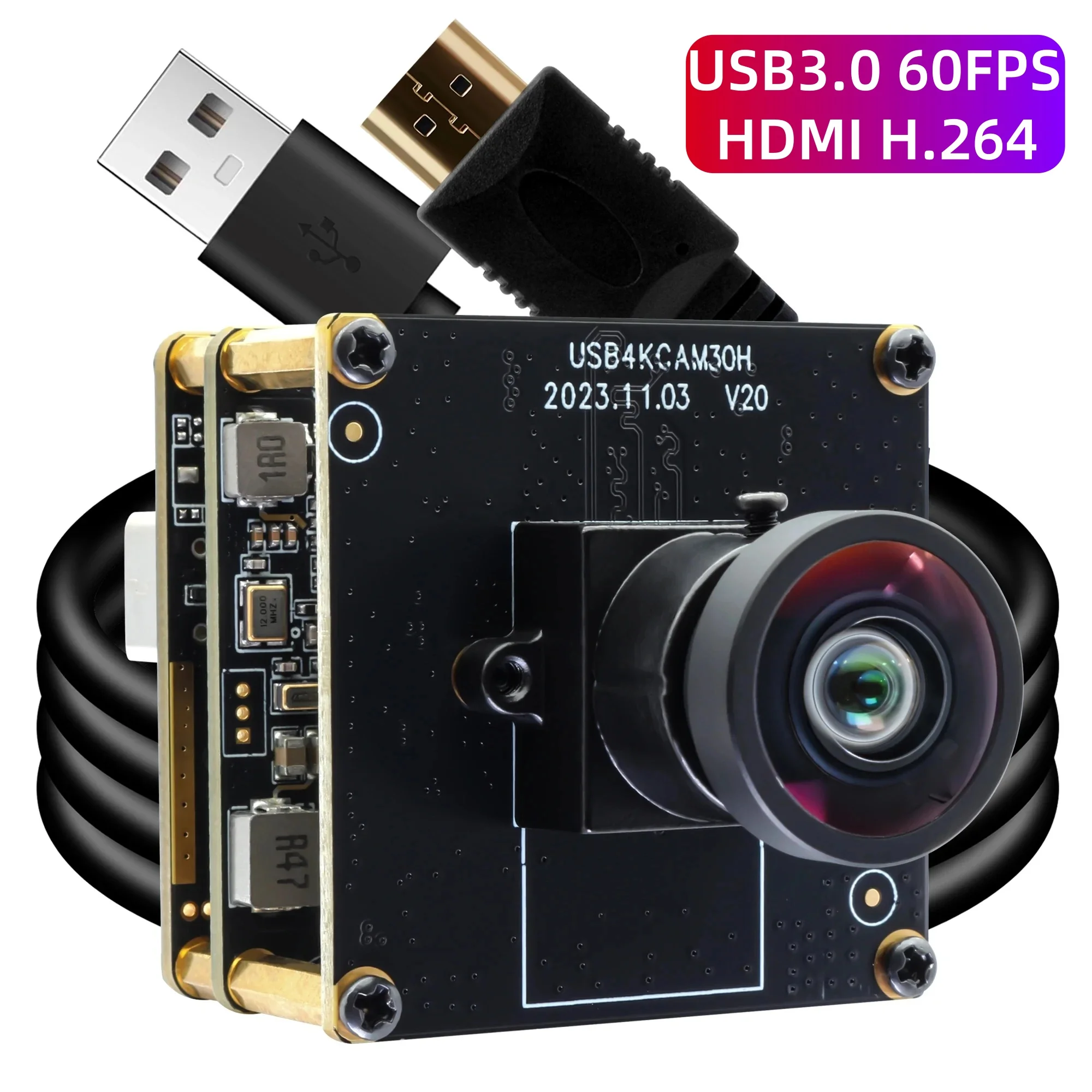 ELP 4K USB3.0 Camera Module high speed 60fps H.264 With 2X Digital Zoom Lens USB Webcam low Illumination  IMX415 for 3D Printer