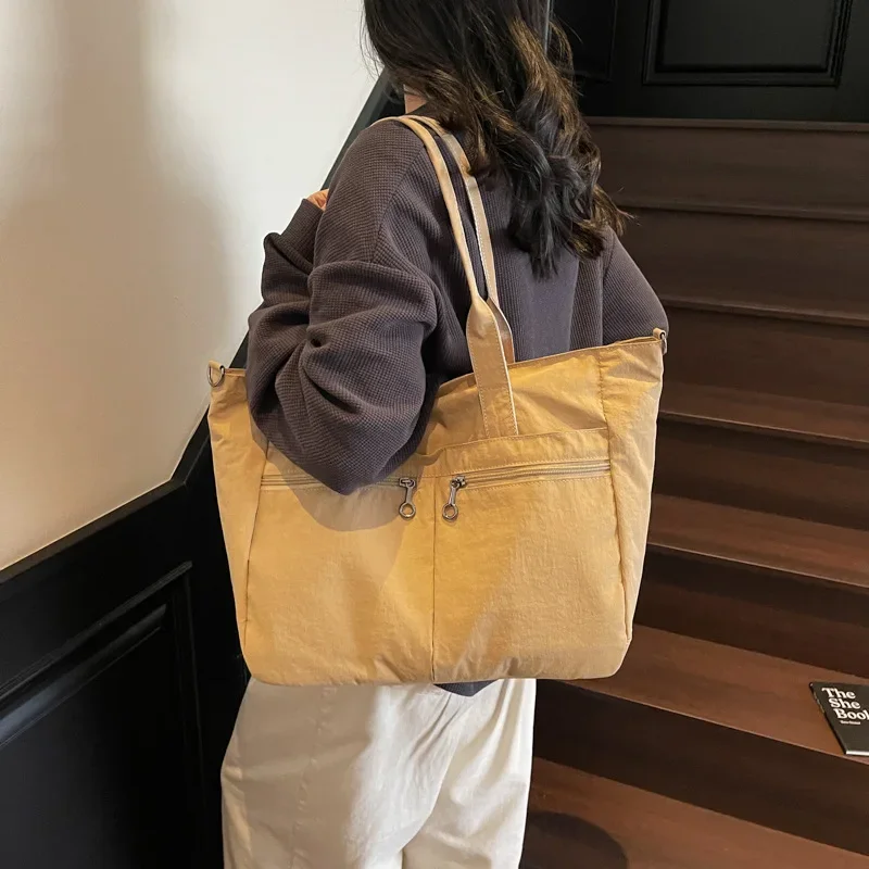

2025 Casual Ladies Tote Bag - Large Capacity Plain Fabric Shoulder Purse with Handheld Design for Grocery & Outings