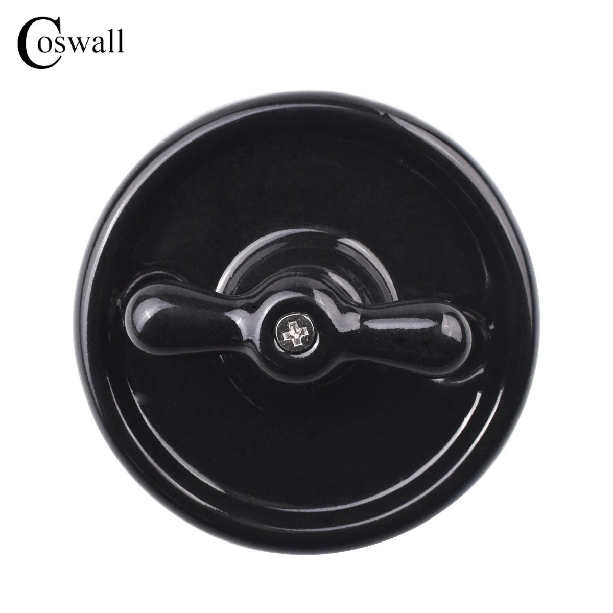 Coswall Ceramic Material, Retro Rotary 1 Gang 2 Way Light Switch + EU Standard Wall Socket Grounding, External Installation