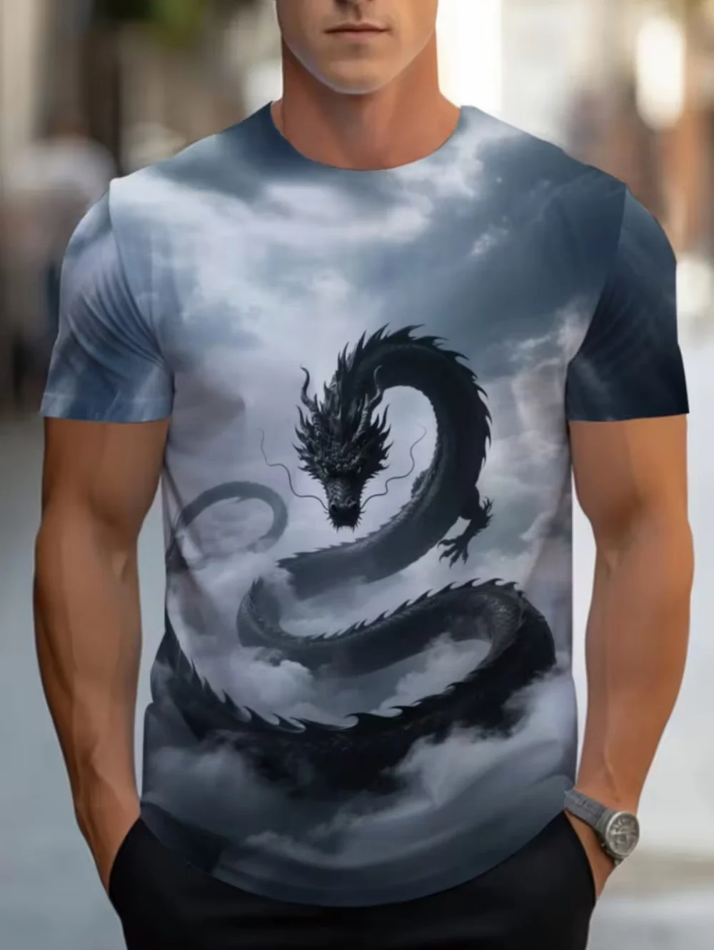 

Мужская винтажная футболка с 3D-принтом дракона, с короткими рукавами, повседневная, удобная, с круглым вырезом, можно стирать в машине, повседневная мужская одежда