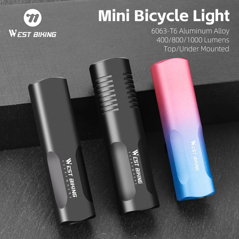 

WEST BIKING Bicycle Front Light 400/800/1000 Lumens Mini Headlight 6063 Aluminum Alloy Top/Under Mounted MTB Road Bike Accessory