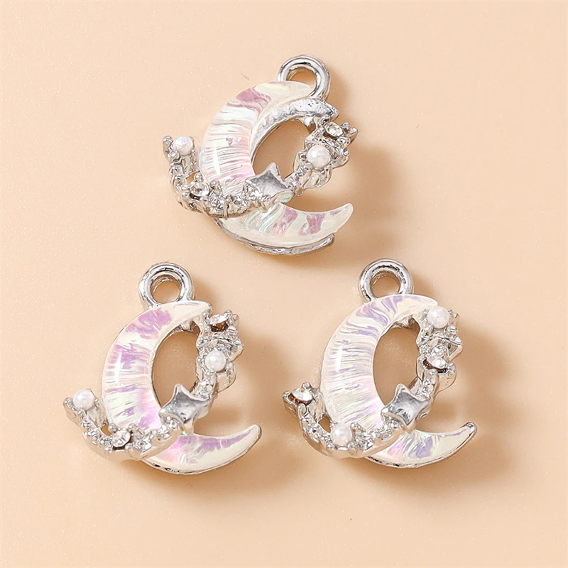 5 Stück 14 x 15 mm niedliche Kristall-Mond-Anhänger für die Herstellung von Ohrringen, Halsketten, Armbändern, DIY-Handwerk, Schmuckzubehör – Detail 10