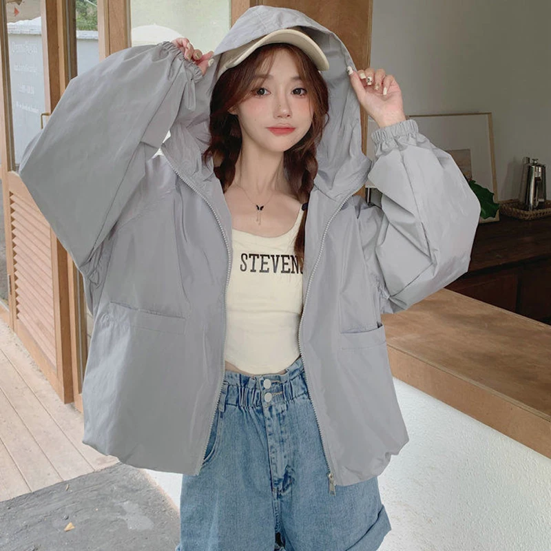 

Gidyq Summer Women Thin Sweatshirt Korean Fashion Pocket Loose Sun Protection Shirt Y2K Casual All Match Female Coat New