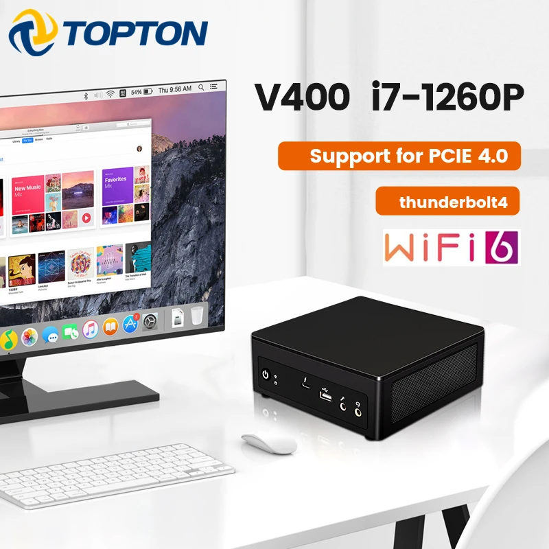 

Topton V400 12th Gen Mini PC Gamer Intel i7 1260P Windows 11 Thunderbolt 4 2*DDR4 PCIE4.0 Gaming Computer 4x4K 8K UHD NUC WiFi6