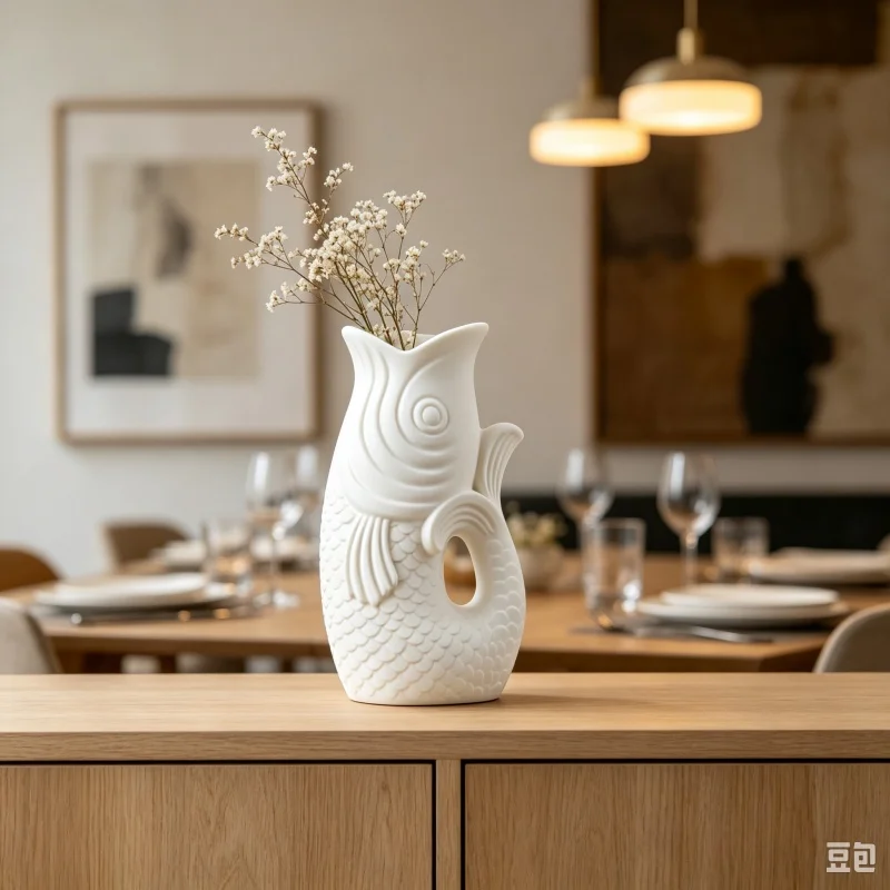 3D Printed Fish‑Shaped Sculpture Vase, Plastic Textured Koi Flower Container, Creative Animal‑Themed Home Desktop Tabletop Decor