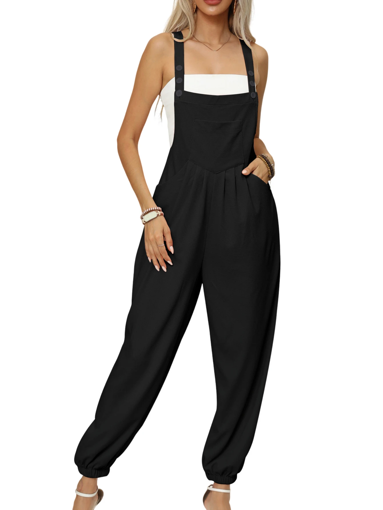 

Straps Women Jumpsuit Summer Solid Color Wide Leg Pants Dungaree Bib Overalls Casual Loose Sleeveless Jumpsuits for Women