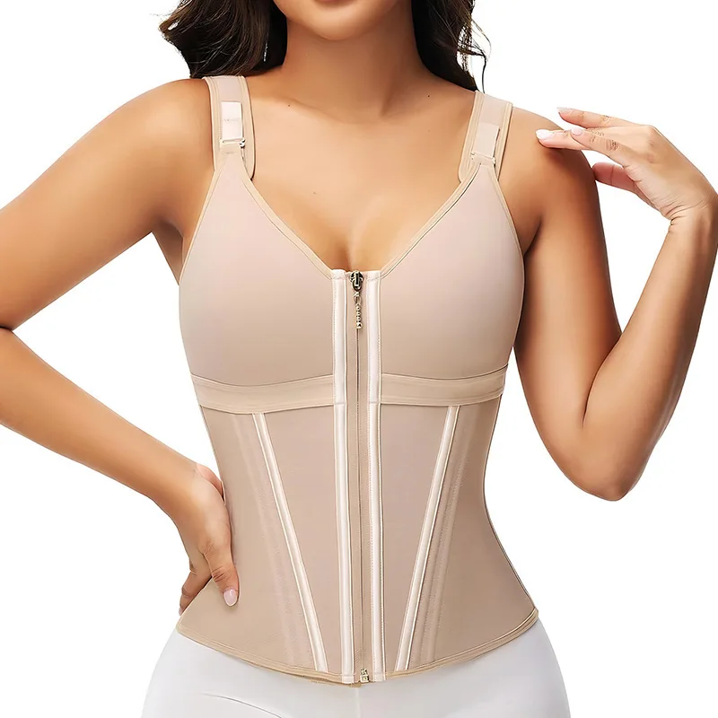 

Double Compression Vest Bra Waist Trainer Corset With 17 Steel Bone Flat Belly Strap Slim Body Shaper Fajas High Shapewear