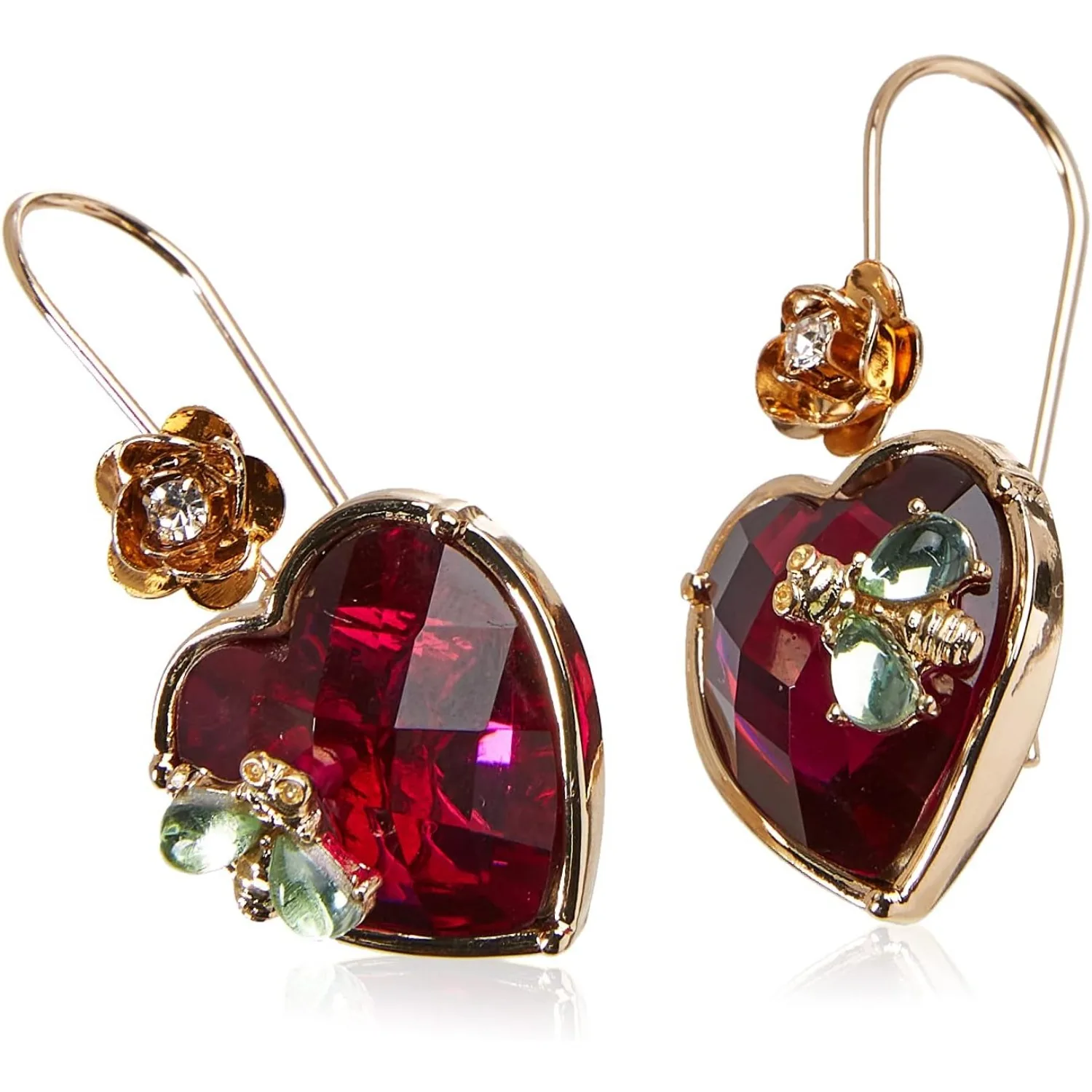 Betsey Johnson Womens Stone Heart Dangle Earrings  big earrings for women  ear rings for women  gold earrings for women