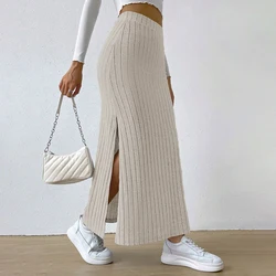 Knitted Skirts for Women New Korean Style Solid Plus Size Female Vintage All-match Elegant Elastic Waist Skirt Women's Clothing