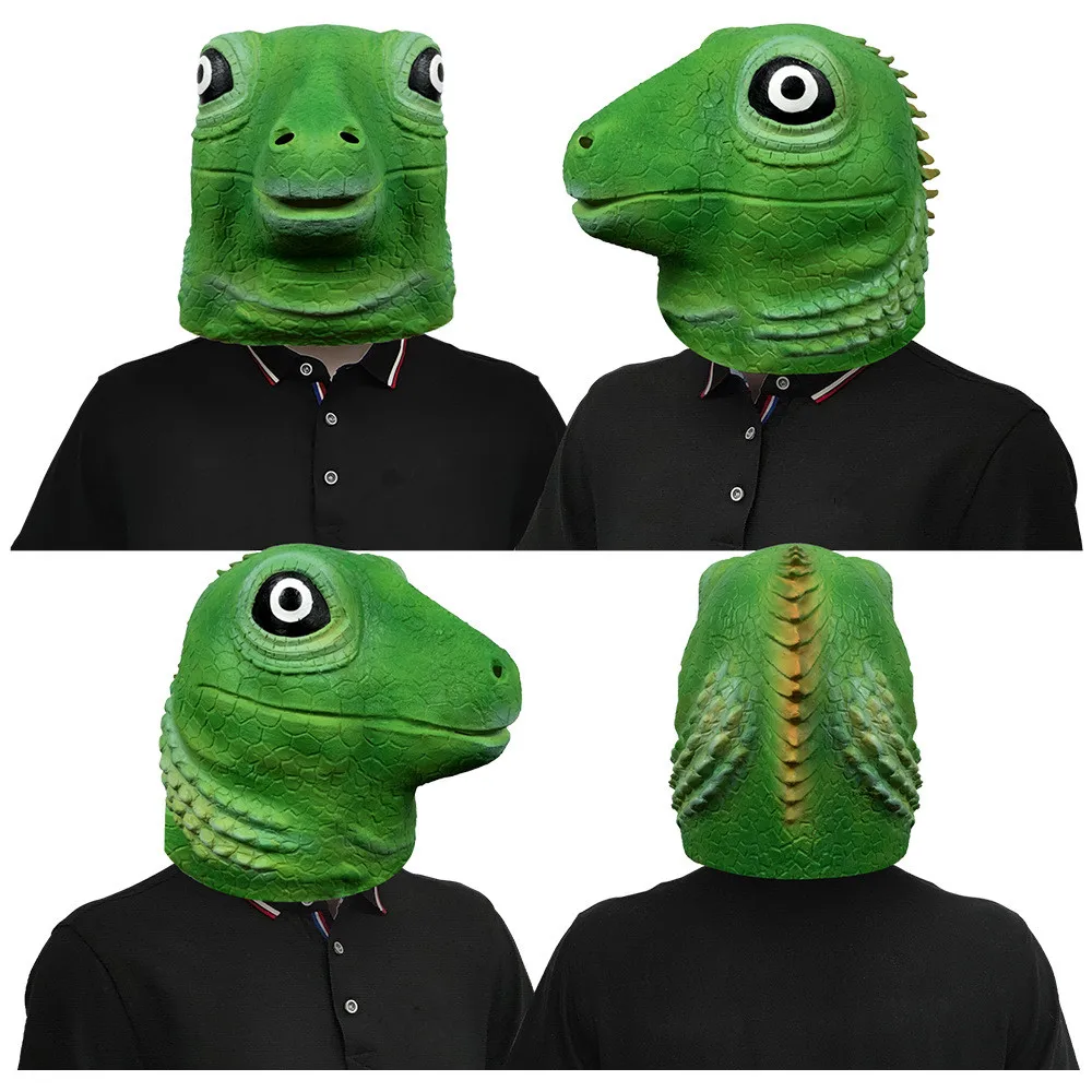 Grüne Eidechsen-Tierkostüm Vollkopf-Latexmaske Reptilien-Halloween-Kostüm Party-Verkleidung Karnevalsmaske – Detail 4