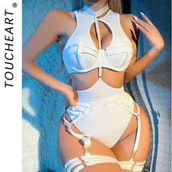 Toucheart Female Lingerie Sexy Sensual Underwear Cut Out Top Garters Erotic Intimate Fantasy Bra and Panty Strap Hollow Sex Suit