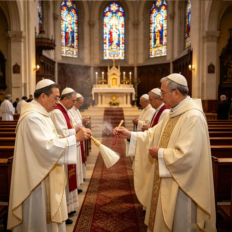 Neuer Holzgriff-Weihwassersprüher mit Bürste für katholische und orthodoxe Kirchen, Segnungsrituale und religiöse Liturgie – Detail 3