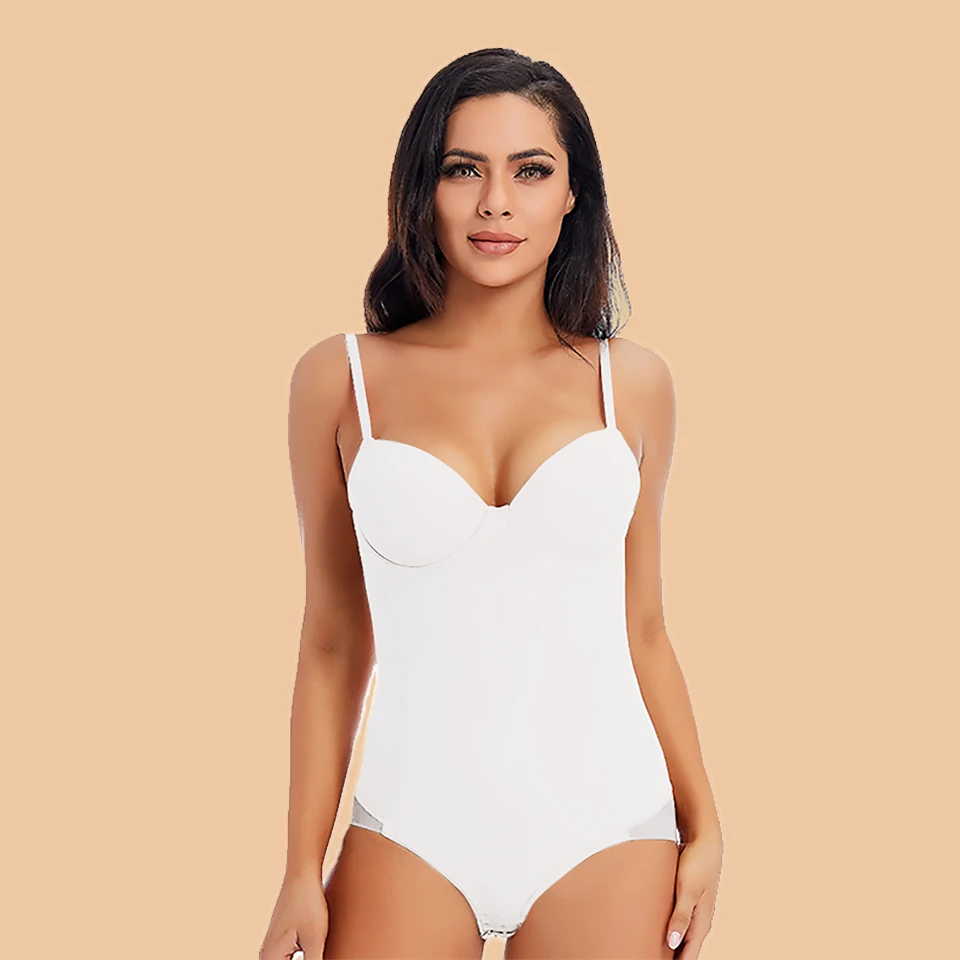 Weißer Bügel-Bodysuit für Damen, formgebend, dehnbar, einfarbig, seidig, Unterwäsche, Bodysuits, Shapewear – Detail 4