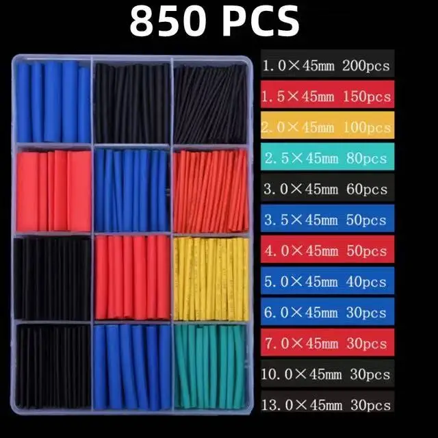 

850 PCS 2:1 Ratio Multi-Color Heat Shrink Tube Assortment Kit, Electrical Wire Insulation Shrinkable Tubing Storage Box