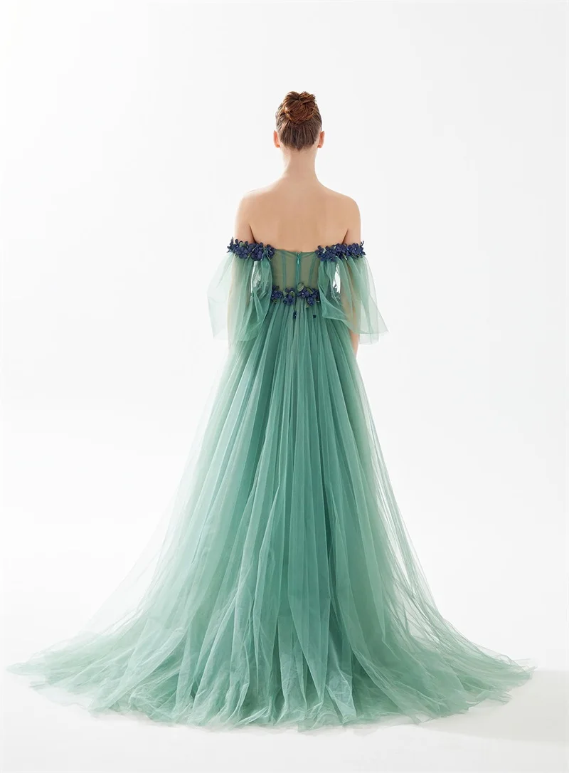 Robe de Rhde forme trapèze avec des appliques de fleurs 3D, robe de soirée formelle, robe de mariée verte, sur mesure, occasions spéciales, printemps