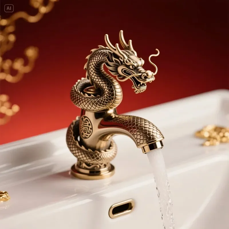 Copper Dragon and Copper Dragon Decorative Metal Statues, Gold-plated Basin Faucets, Used in Bathrooms, Kitchens, Hotels