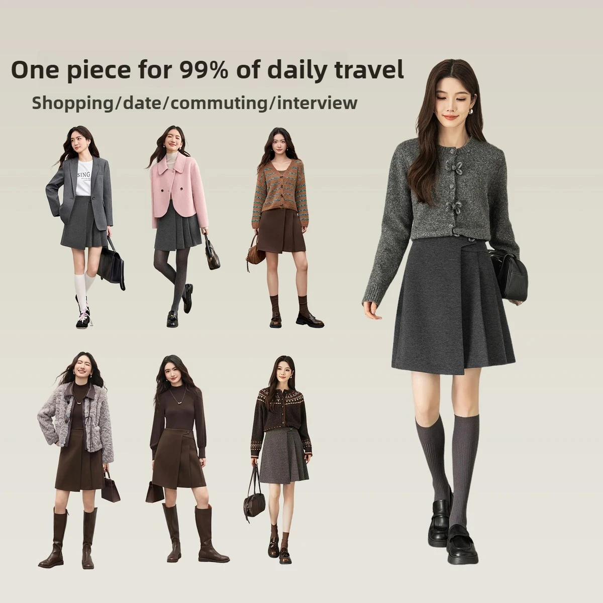 تنورة SENTUBILA بطيات للنساء لشتاء 2025 تنانير عالية الخصر على شكل حرف a من الصوف الدافئ القصير ملابس مكتب من الصوف 154QB4853