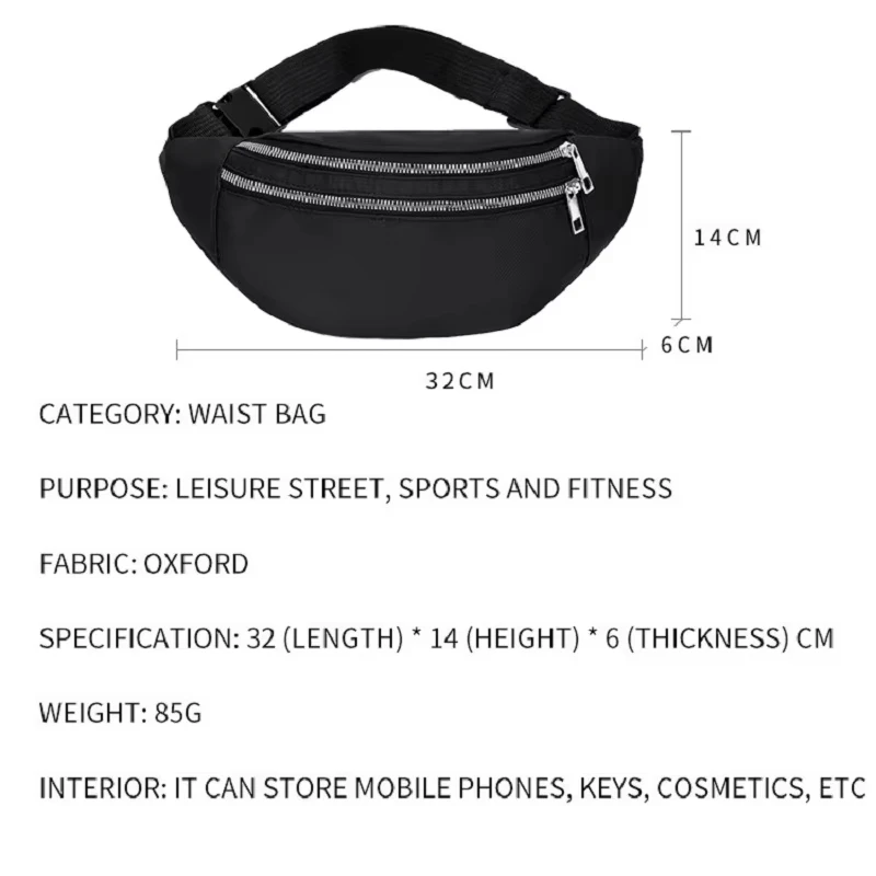 DIZETION Fashion Waist Bag Women\'s Simple Shoulder Bag Lightweight Oxford Cloth Men\'s Casual Travel Versatile Crossb