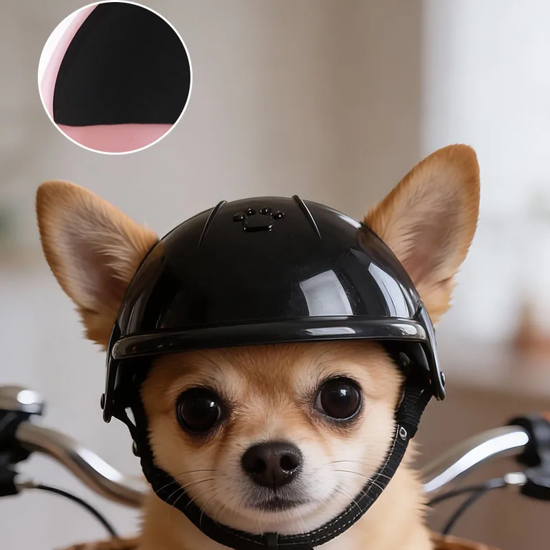 Haustierhelm für Hunde und Katzen, lustiger Motorradhelm, Outdoor-Sport-Sicherheitskappe, modische Haustier-Kopfbedeckung, Zubehör für kleine und mittelgroße Haustiere – Detail 1