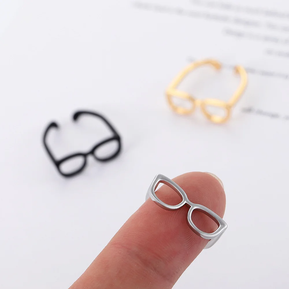 

Cute Mini Glasses Ring For Men And Women Fashion Opening Adjustable Eyeglass Shape Index Finger Ring Couple Rings Accessories