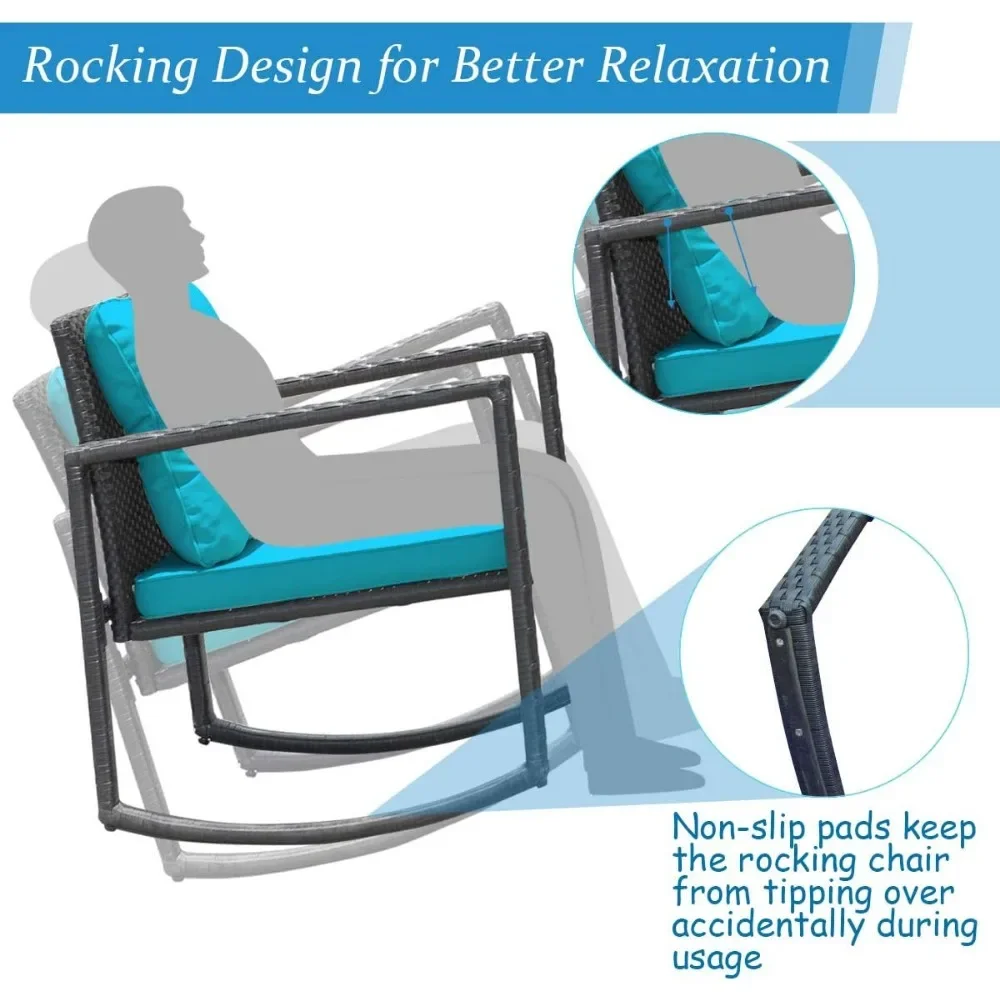 

3-piece Terrace Wicker Rocking Chair Small Bar Set, Outdoor Rocking Chair Furniture Set with Cushioned Seats