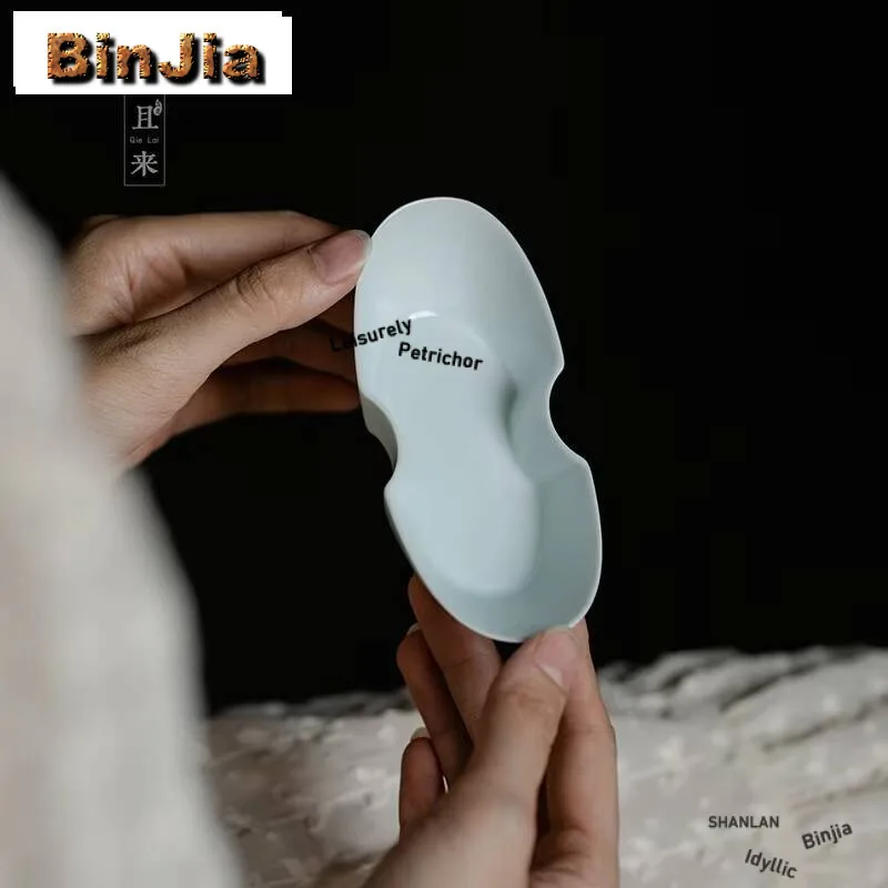 Creative Shadow Blue Glazed Ingot Porcelain Tea Scoop Aesthetic Shovel Household Appreciation Ladle Items Equipment Craft