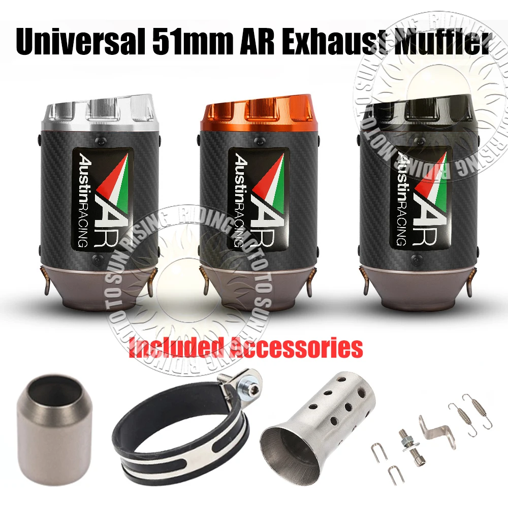 

51mm Universal Motorcycle AR Exhaust Muffler Escape For Kawasaki300 400 800 1000 CB300R R3 R6 MT07 MT09 DUKE390 ZX6R S1000RR Etc