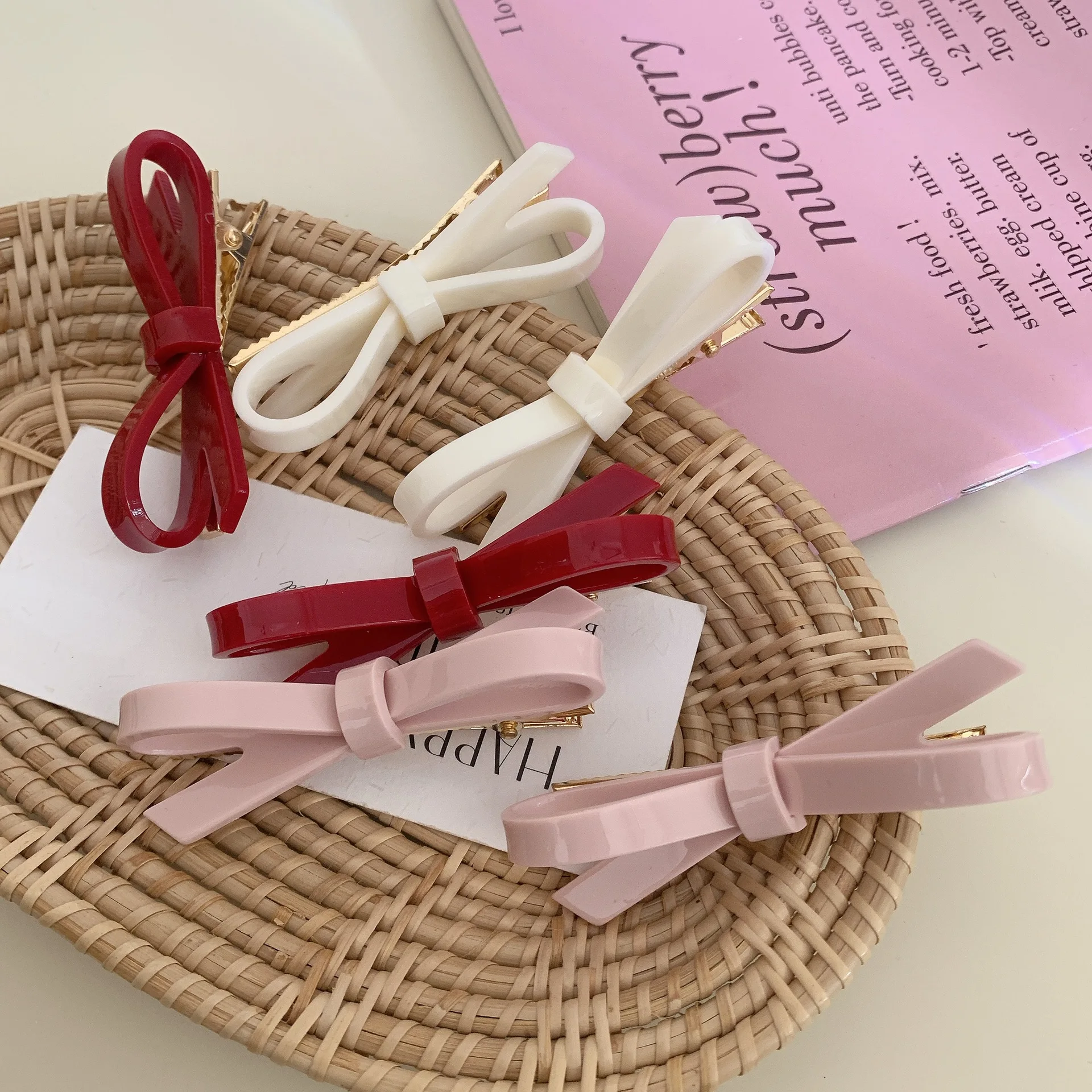 Wholesale Ins Hot Sale Cute 6.1CM Bowknot Hollow Side Clip Simple Acetate Duckbill Clip Hair Accessories For Sweet Girls