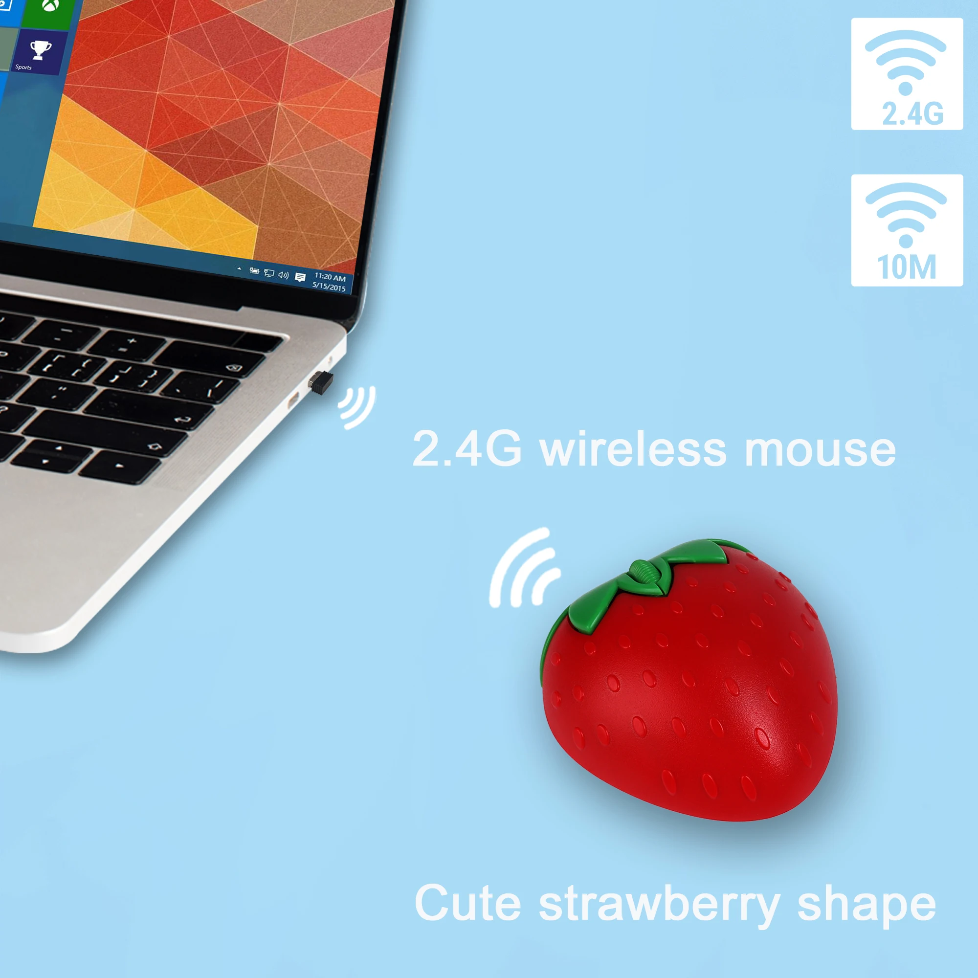 Cute Strawberry Shaped Mouse Wireless 2.4G Ergonomic Design Plug And Play Compact Portable Computer Mouse Laptop Children's Gift
