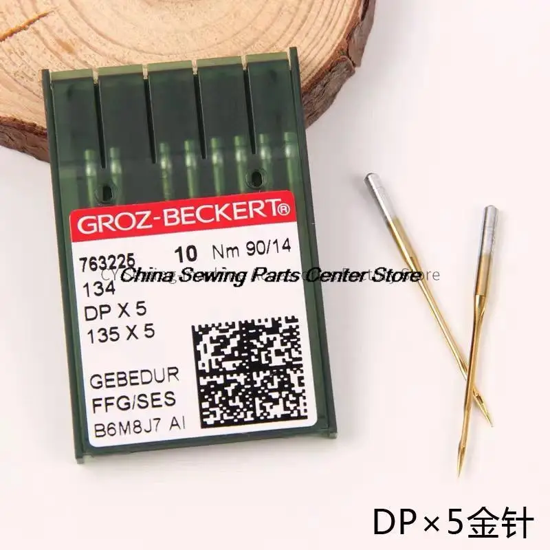 100PCS DPX5 Gold Needles Groz-Beckert Dp*5 FFG/SES Heat-Proof Needle Titanium-Plated Anti-Skid Velvet Knotting Bartack Keyhole