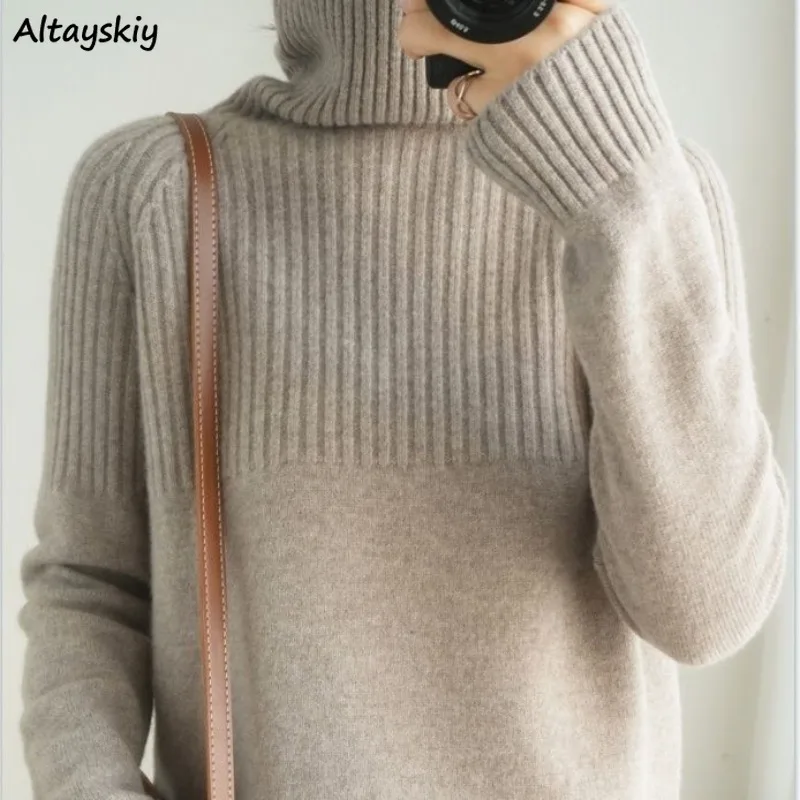 

Turtleneck Pullovers Women Solid Winter Warm 11 Colors Attractive New Korean Style All-match Simple Daily Basics Tender Popular