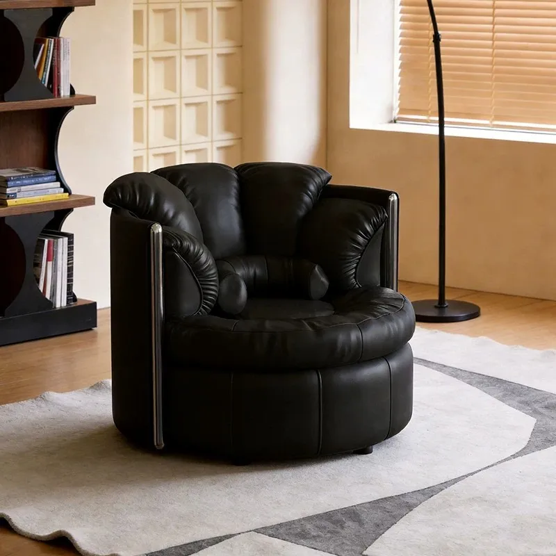 Medieval rotating leather sofa chair study tea room living room retro light luxury backrest leisure chair master seat sofa