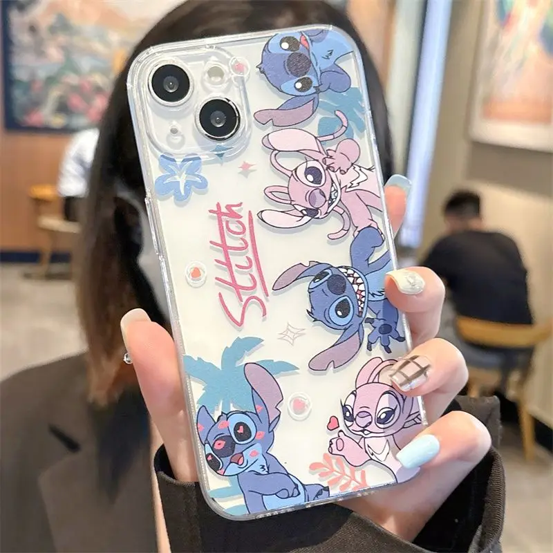 Disney Stitch Angel Silicone Phone Case For iPhone 16 15 14 13 Pro Max 13 12 11 Pro X XR XS MAX 7 8 Plus Mini Y2k Couple Cover