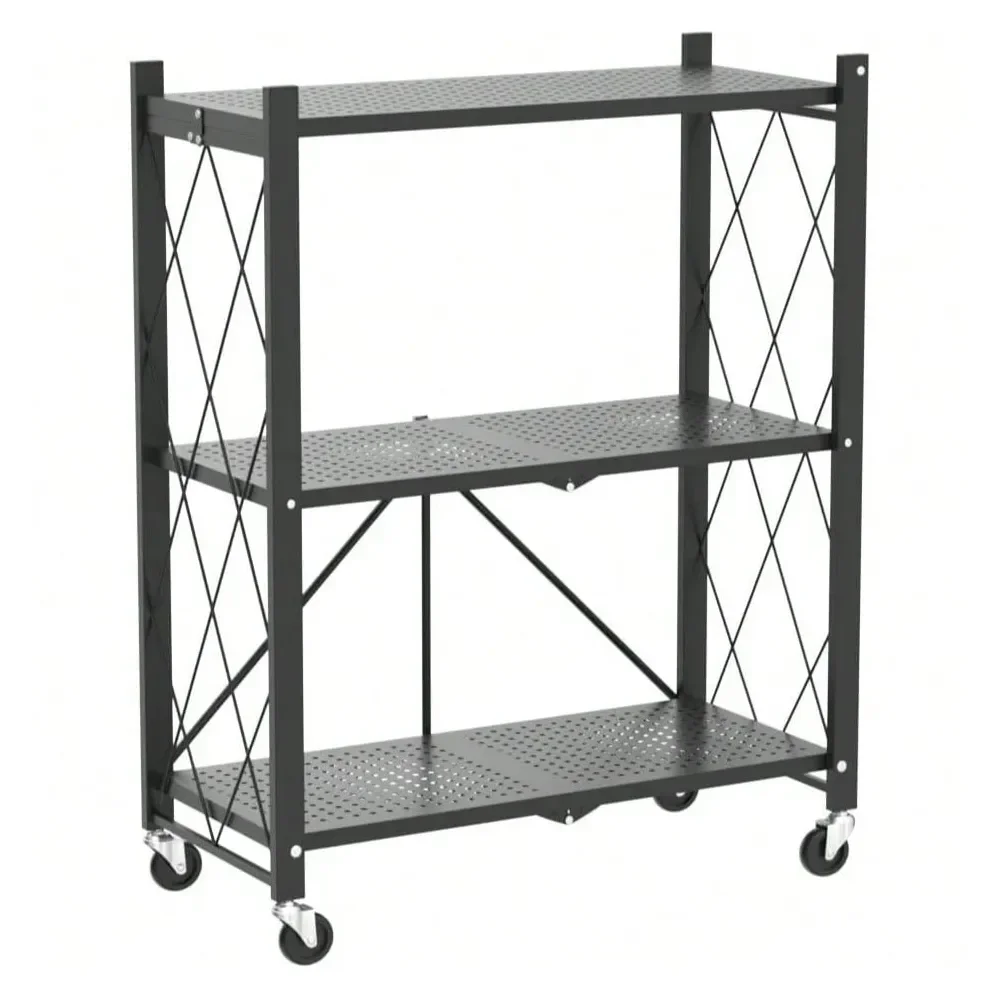 

Garage Shelving Storage Shelf Shelves Tier Foldable Storage Shelves With Wheels, Kitchen Appliance Stand, Freestanding Metal Wir
