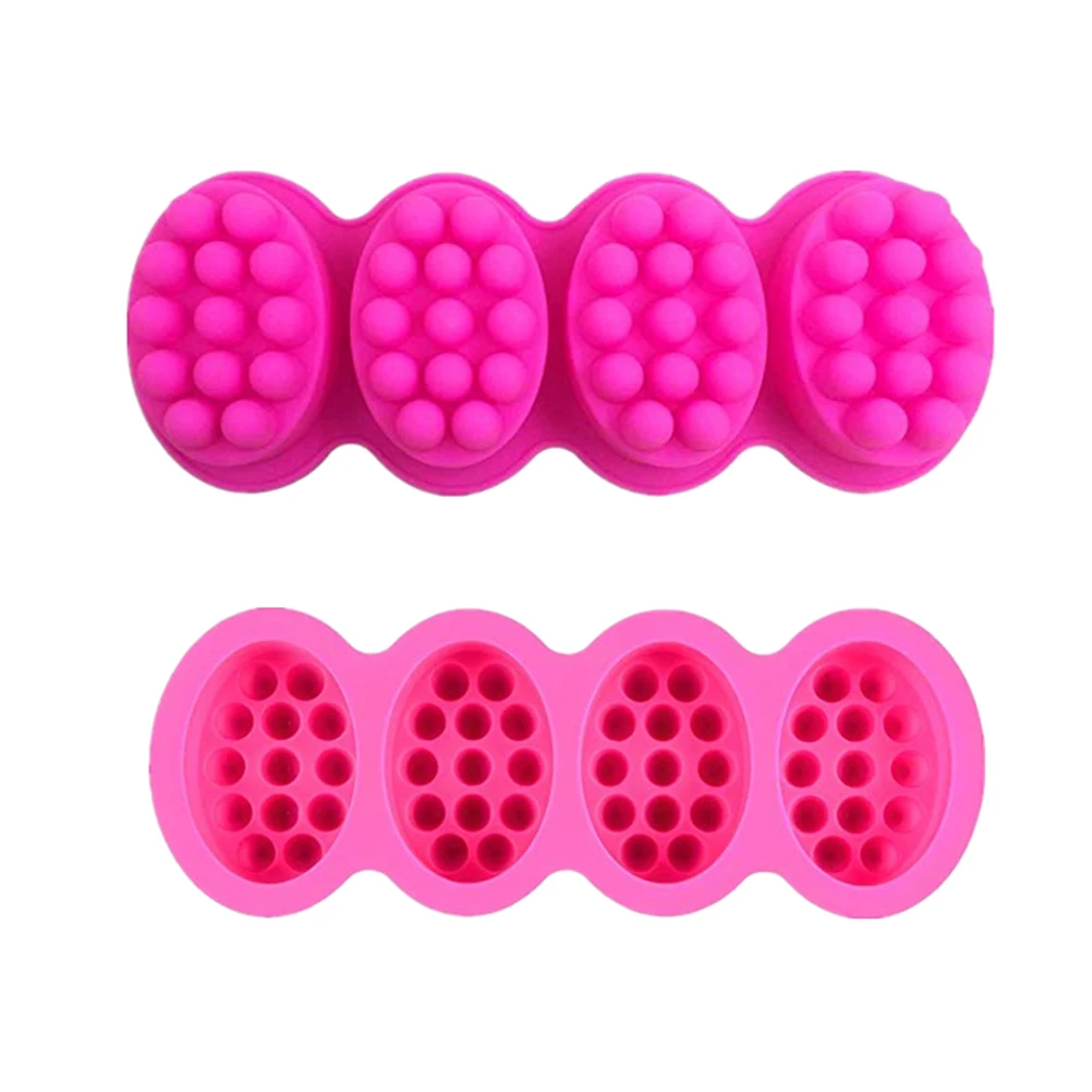 

2pcs Silicone Soap Mold 4 Cavity Cake Baking Massage Brush Oval Shape Non Stick Handmade Chocolate Oven Safe